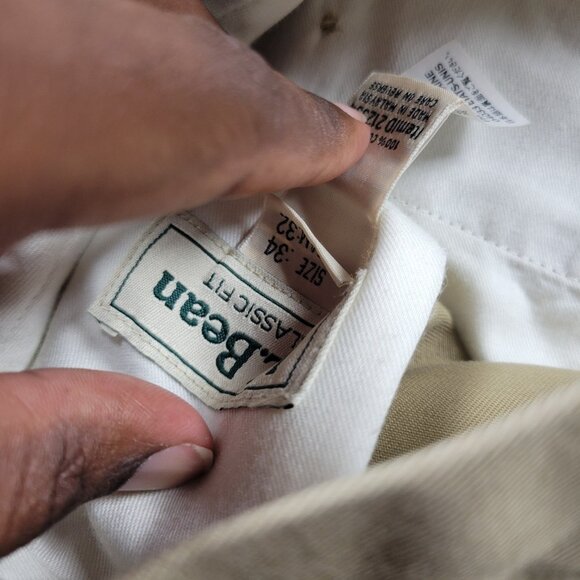 LL Bean Pants Mens 34x32 Tan Khaki Chino Classic Fit Preppy Straight Pleated - Picture 4 of 7